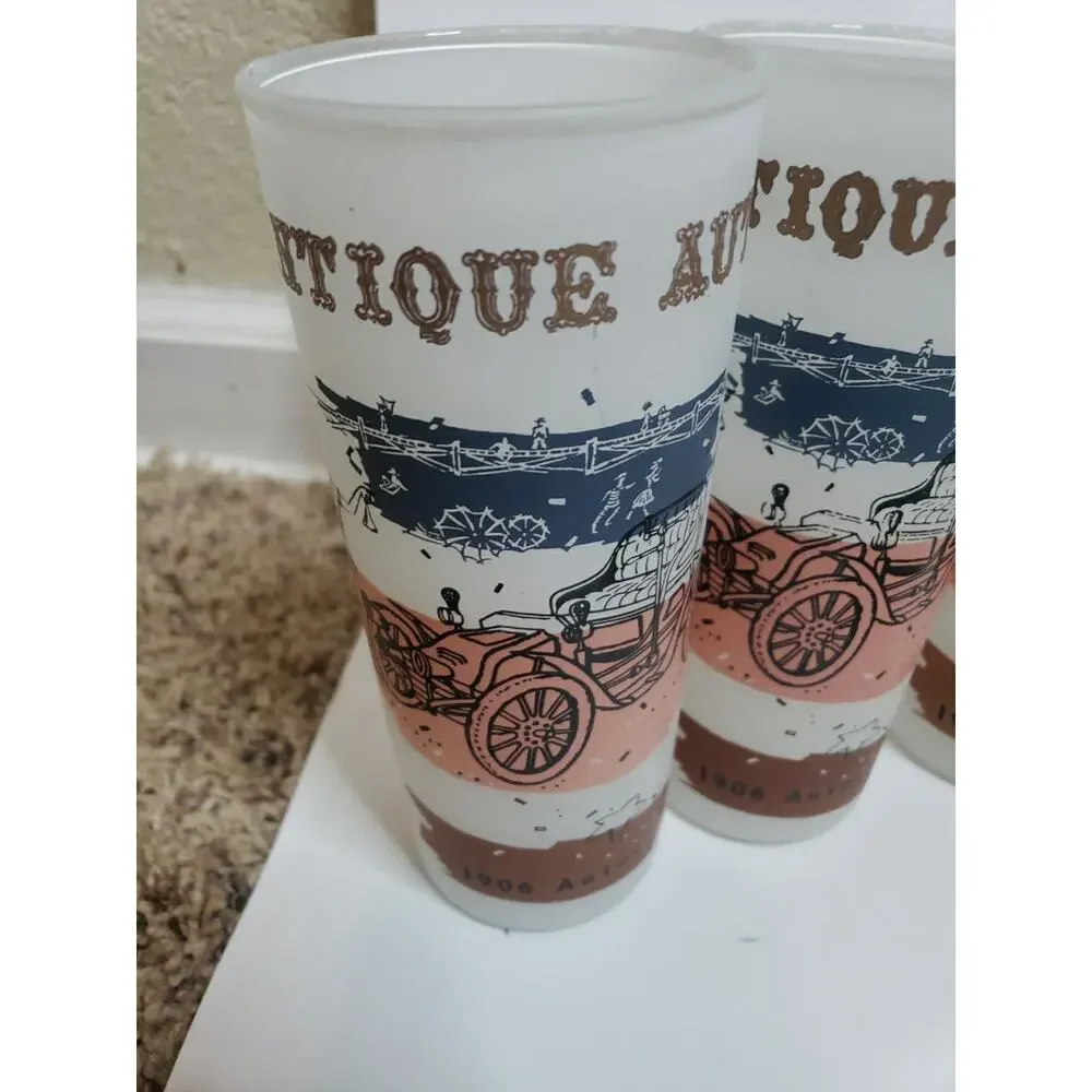 LOT OF 11 Autos cars Frosted Glasses Tumblers Vintage Highball MCM 60s Packard